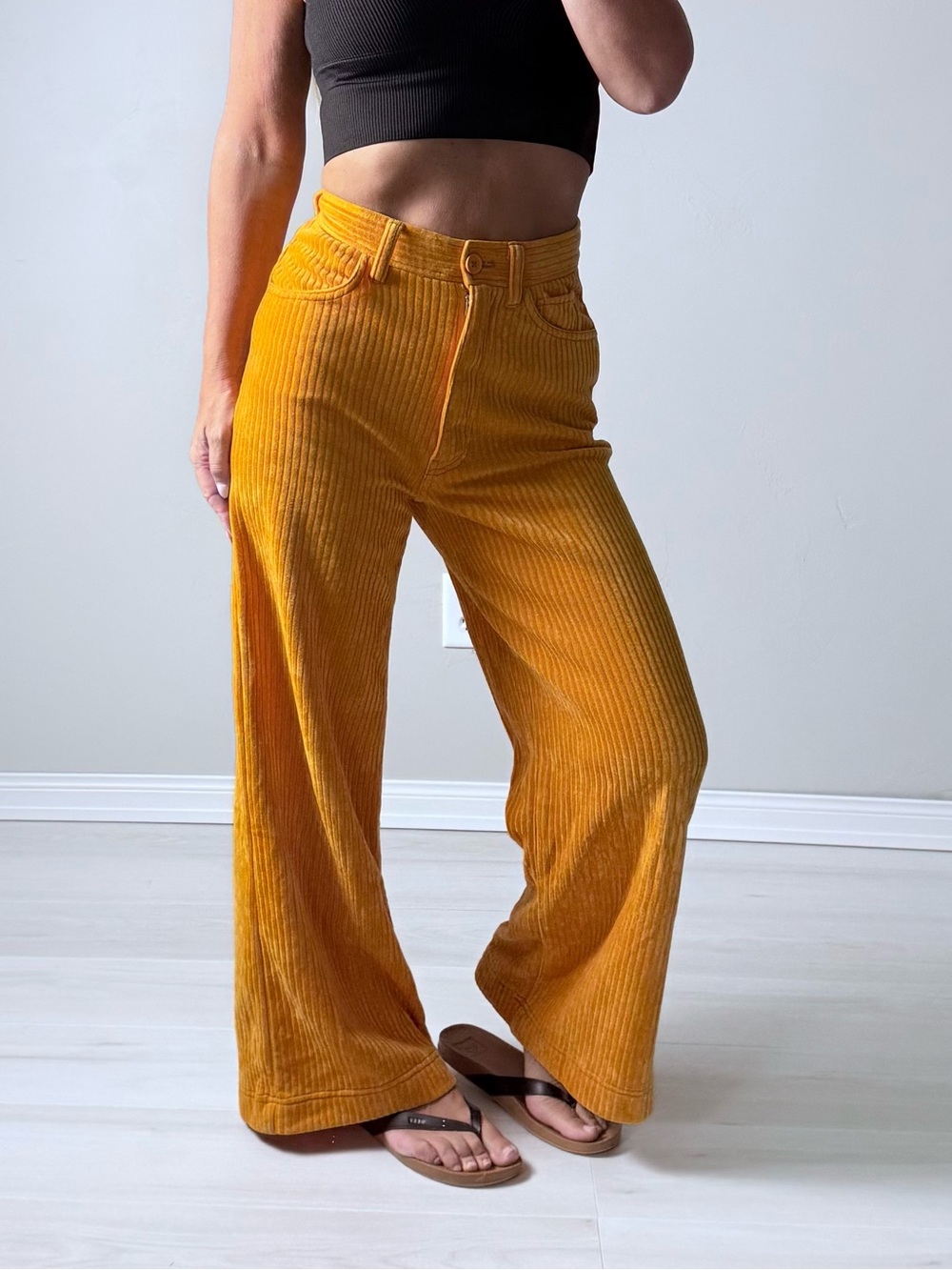 Urban Outfitters Wide-Leg Corduroy Pants in Mustard